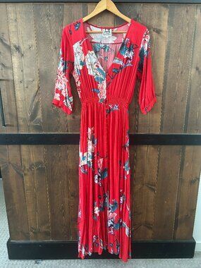 Jaase Red Floral Button Down Maxi Dress Women’s Size L